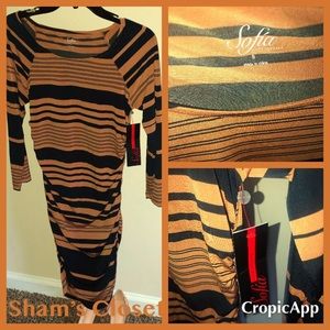 Navy Blue and Tan dress.